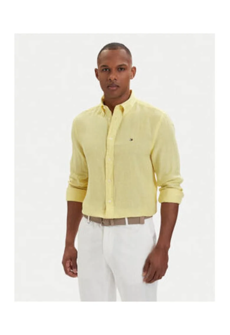 Camasa regular fit din in cu maneci lungi