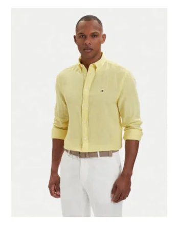 Camasa regular fit din in cu maneci lungi