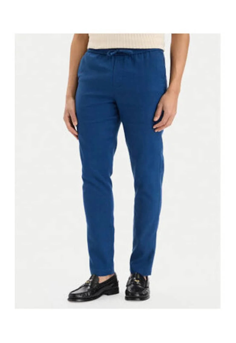 Pantaloni uni din amestec de in cu talie ajustabila