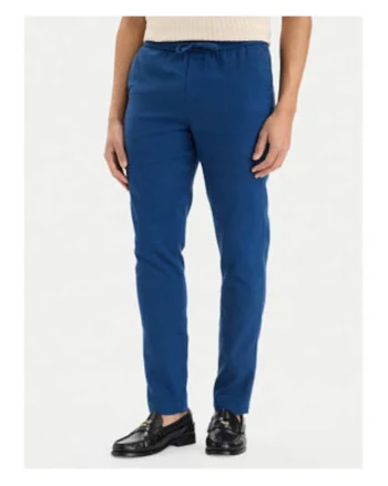 Pantaloni uni din amestec de in cu talie ajustabila
