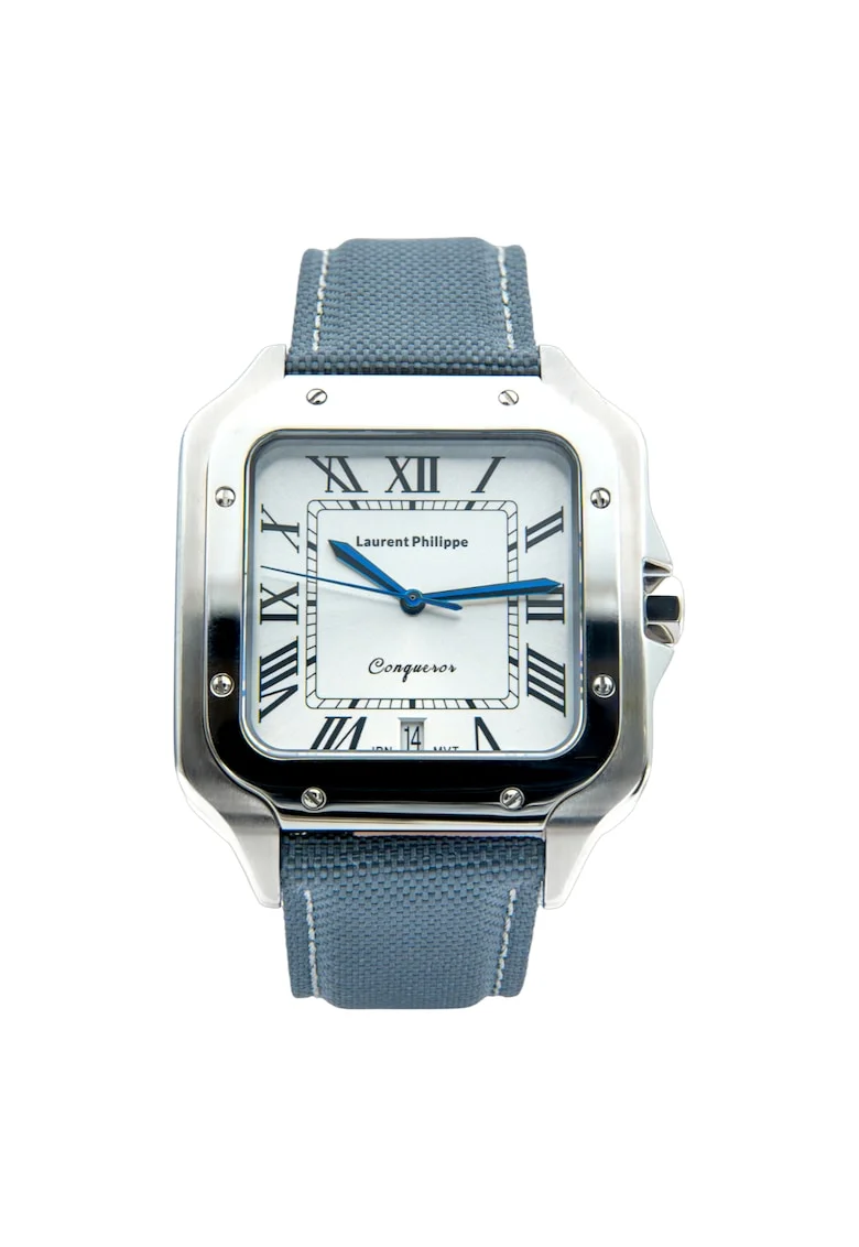 Ceas barbatesc  Conqueror Koh-I-Noor - Cendre Bleue, cadran alb, curea textila, mecanism quartz, inox