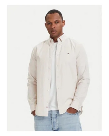 Camasa regular fit din bumbac cu model uni si logo brodat discret