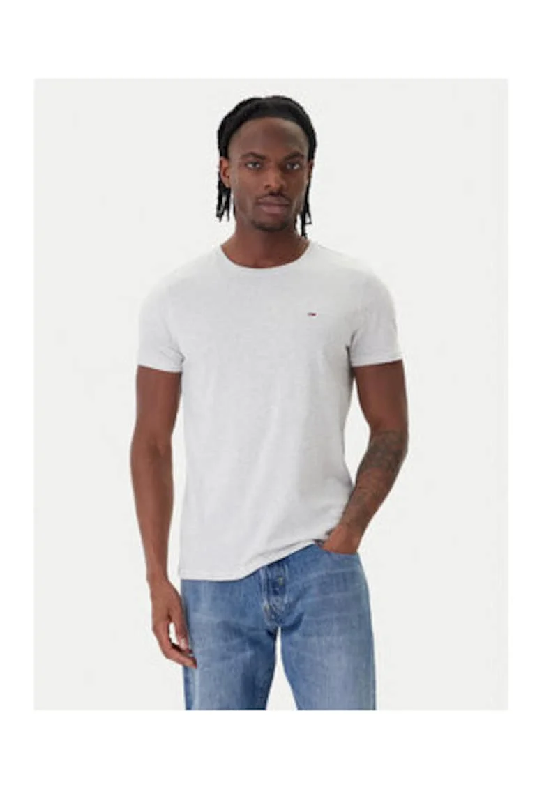 Tricou uni din bumbac cu decolteu la baza gatului.