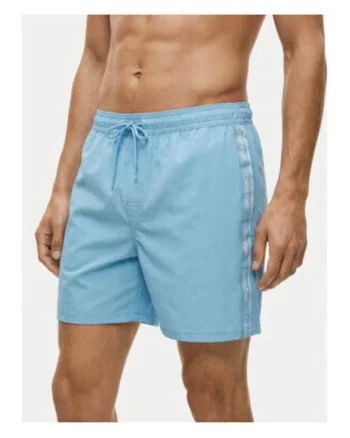Pantaloni scurti de baie cu talie elastica, snur si banda logo in partile laterale