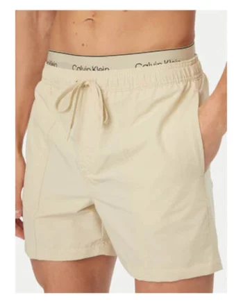 Pantaloni scurti de baie cu buzunare laterale si talie elastica cu snur