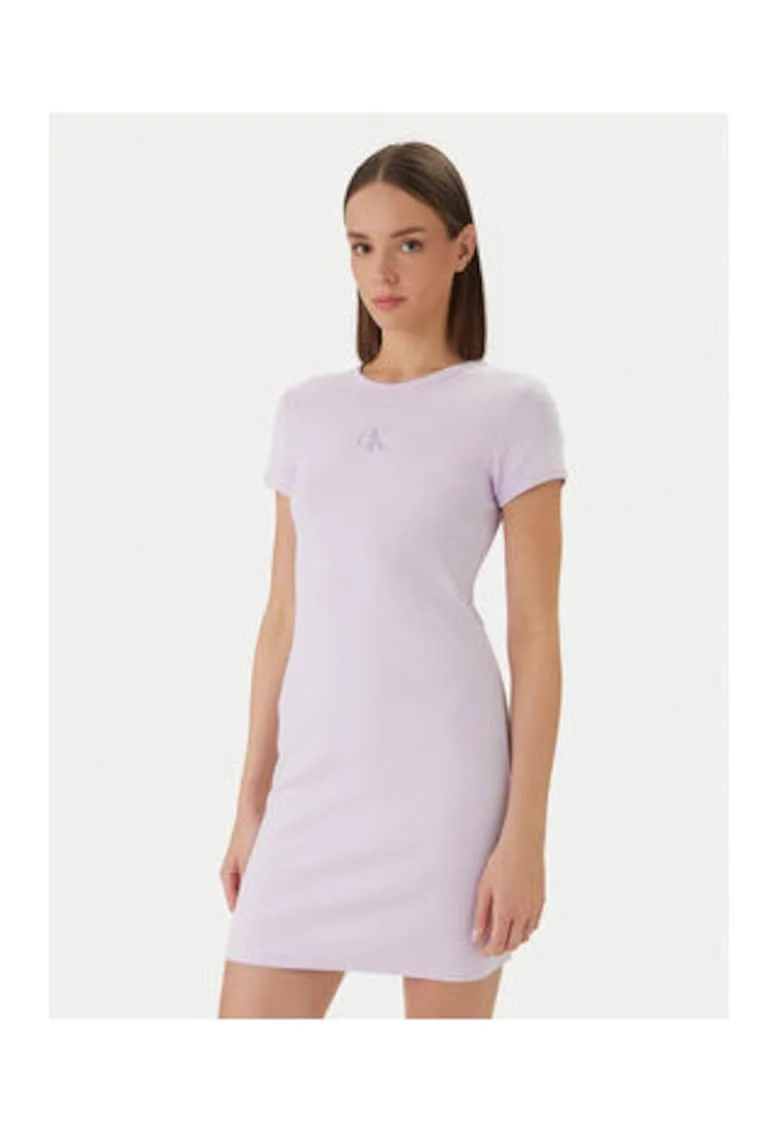 Rochie cambrata din amestec de bumbac cu maneca scurta