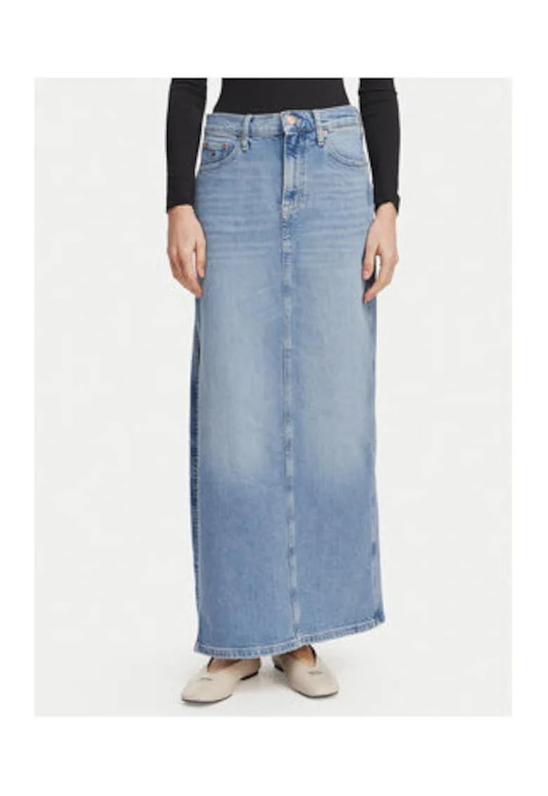 Fusta lunga din denim cu aspect decolorat
