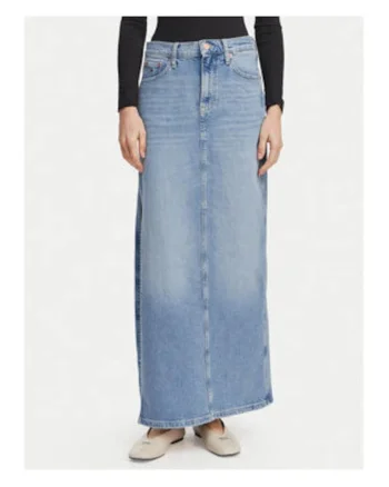 Fusta lunga din denim cu aspect decolorat