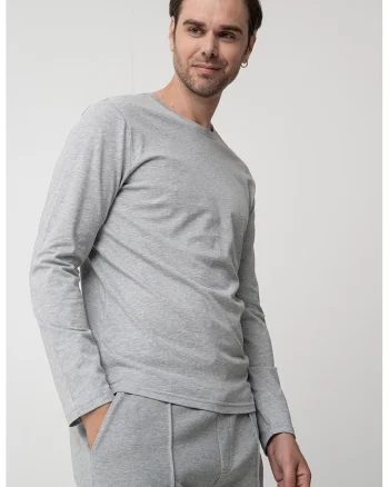 Bluza uni cu decolteu la baza gatului, Gri melange