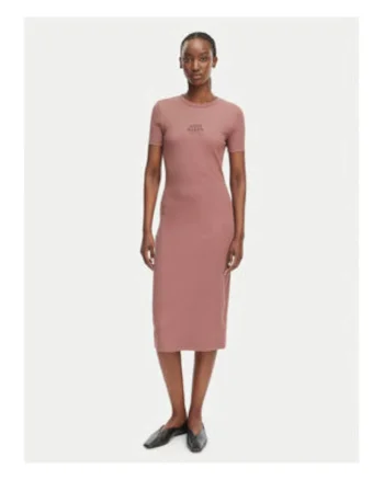 Rochie midi cambrata cu maneca scurta si detaliu logo