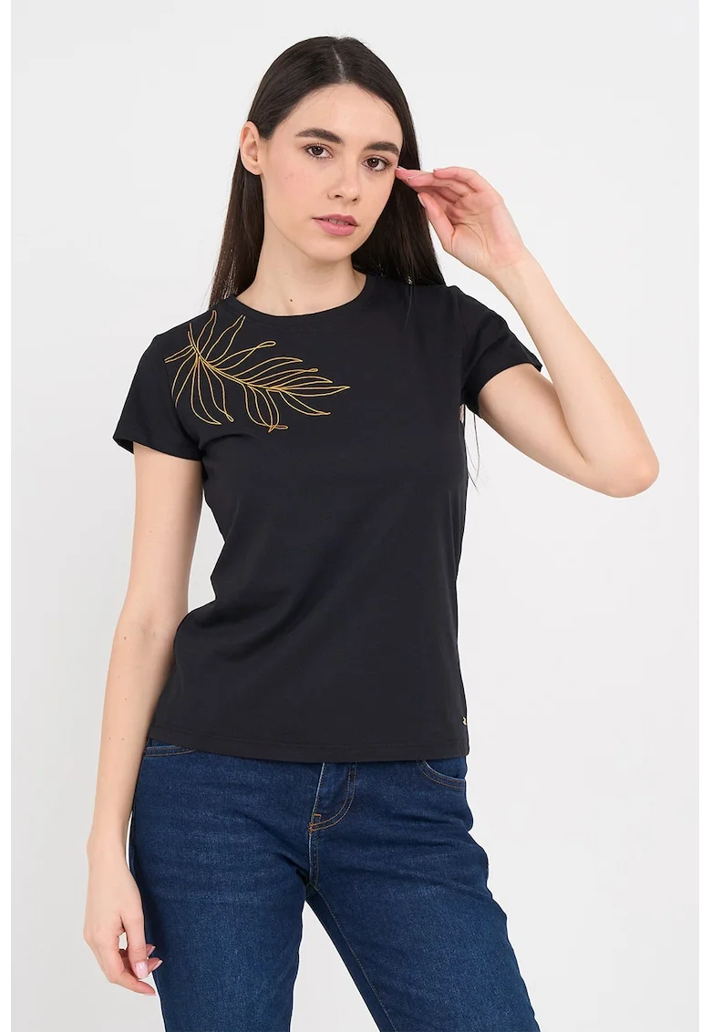 Tricou slim fit cu imprimeu grafic, Negru