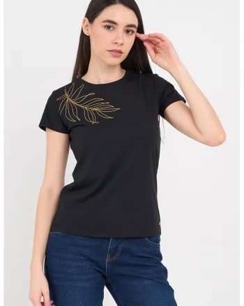 Tricou slim fit cu imprimeu grafic, Negru