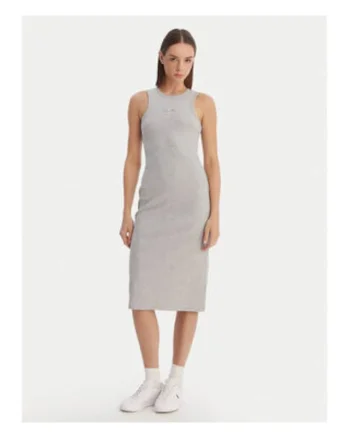 Rochie midi cambrata fara maneci din amestec de bumbac