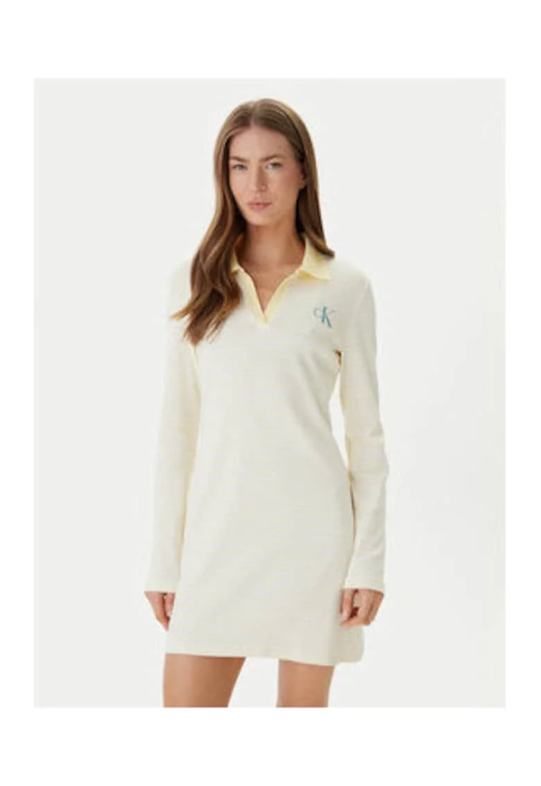 Rochie scurta cu maneca lunga si model in dungi