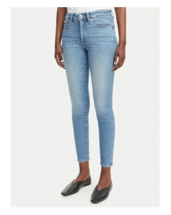 Blugi crop slim fit si talie inalta