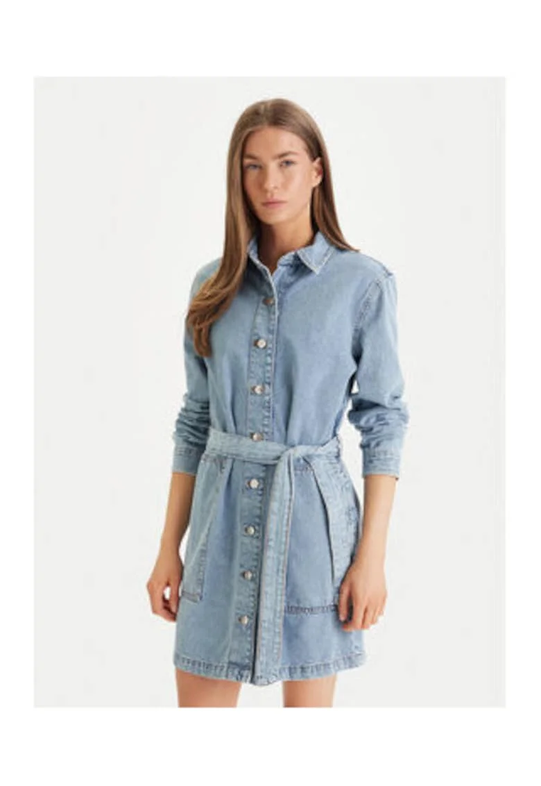 Rochie scurta din denim cu cordon in talie