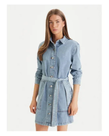 Rochie scurta din denim cu cordon in talie