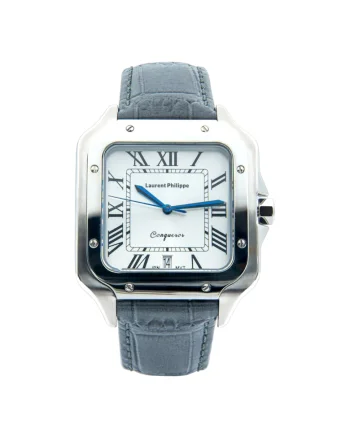 Ceas barbatesc  Conqueror Koh-I-Noor Gris Absolu, cadran alb, curea textila, mecanism quartz, inox