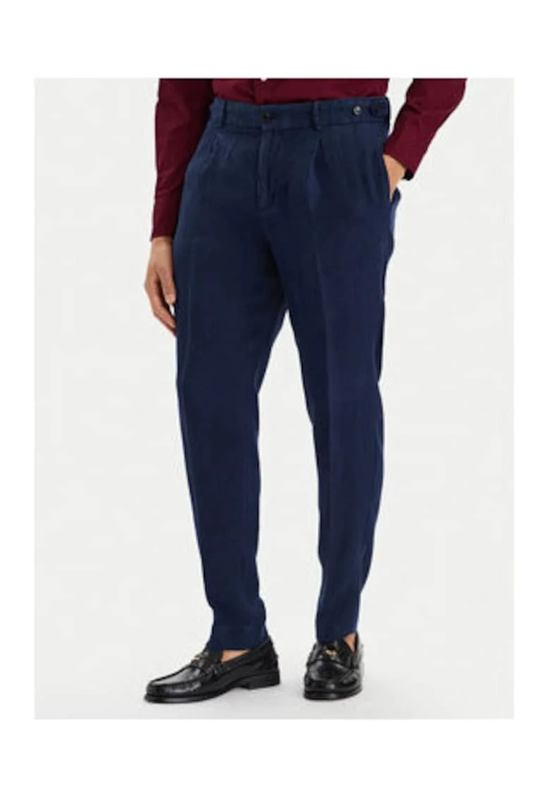 Pantaloni regular fit cu talie medie din in,