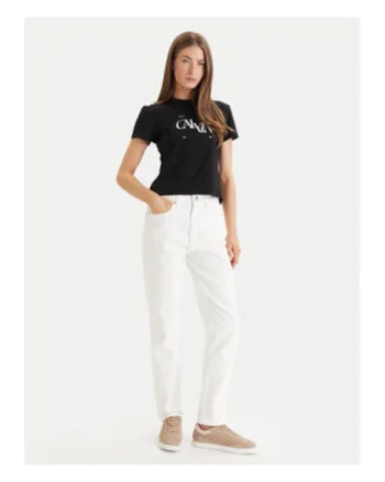 Blugi mom fit cu talie inalta si model uni