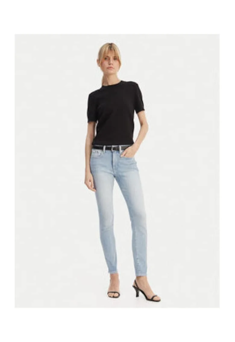 Blugi skinny cu talie medie si aspect decolorat