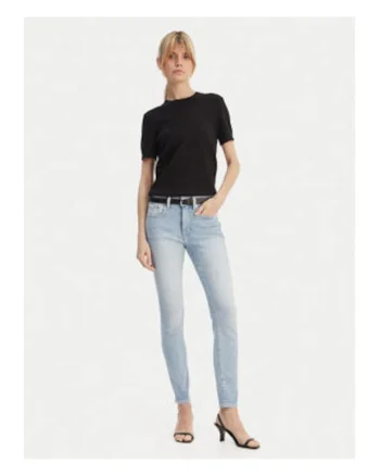 Blugi skinny cu talie medie si aspect decolorat