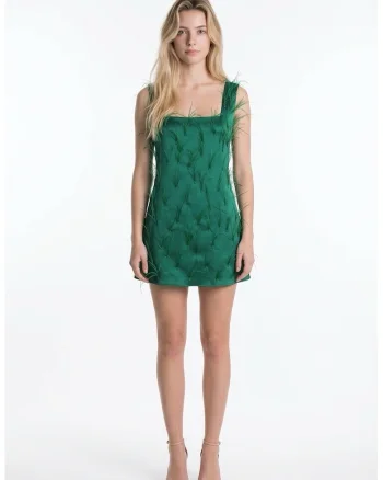 Rochie fara maneci cu pene Anais, Verde