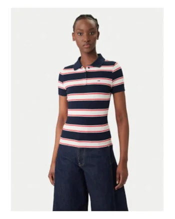 Tricou polo slim fit cu dungi,