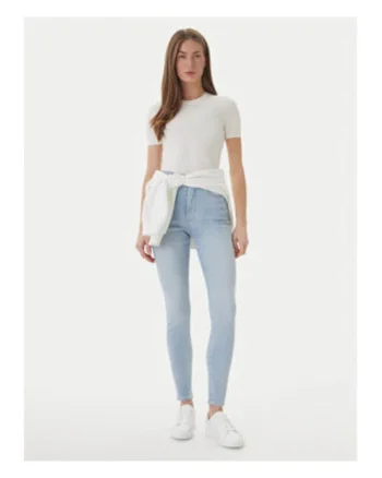 Blugi super skinny cu aspect decolorat si talie inalta