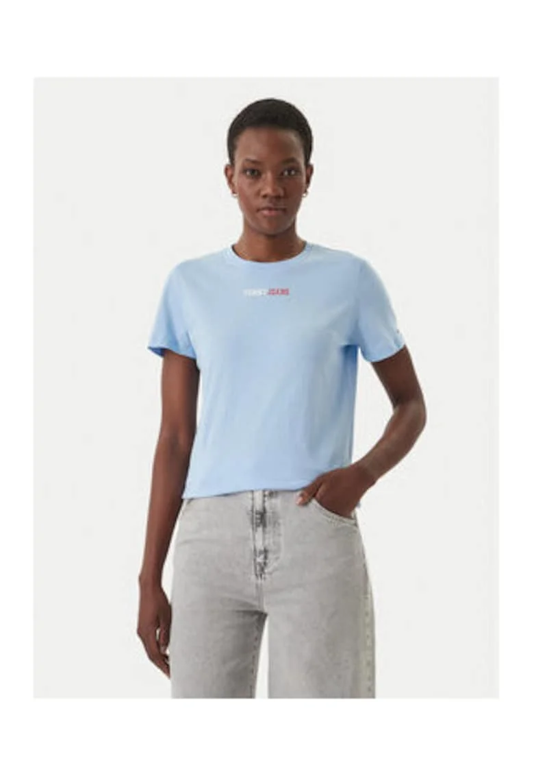 Tricou cu decolteu la baza gatului si imprimeu