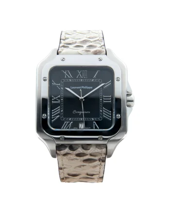 Ceas barbatesc  Black Orlov Serpent Ivory, cadran negru, curea piele de sarpe, mecanism quartz, inox