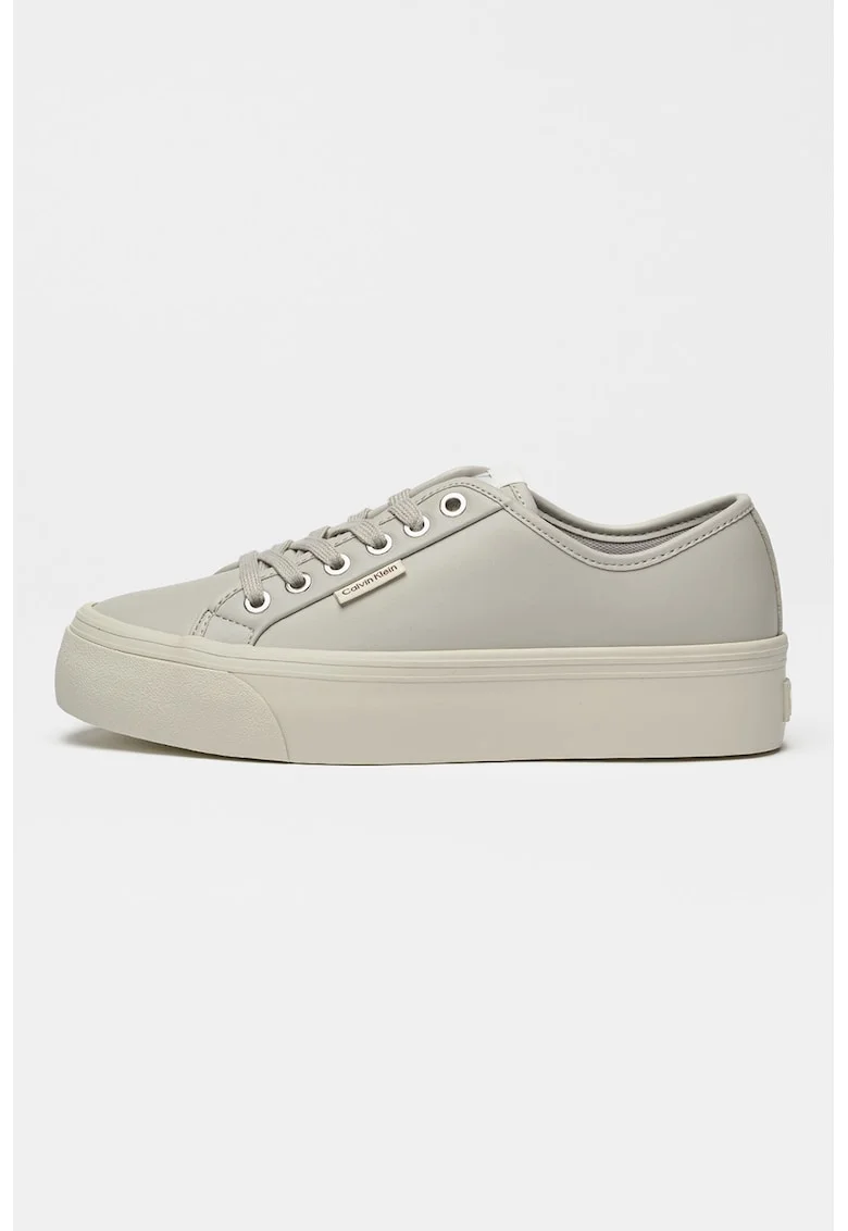 Pantofi sport flatform de piele, Bej deschis