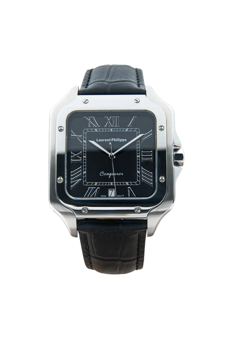 Ceas barbatesc  Black Orlov Phantom, cadran negru, curea piele, mecanism quartz, inox