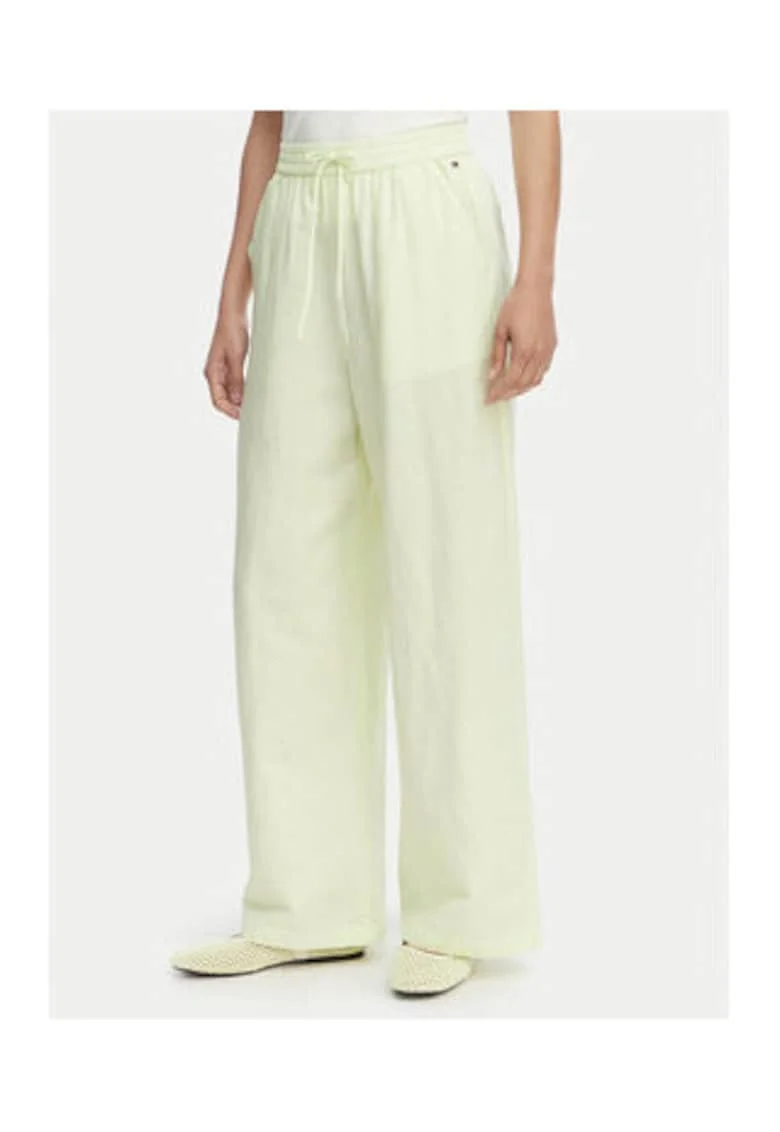 Pantaloni din amestec de in si bumbac cu snur