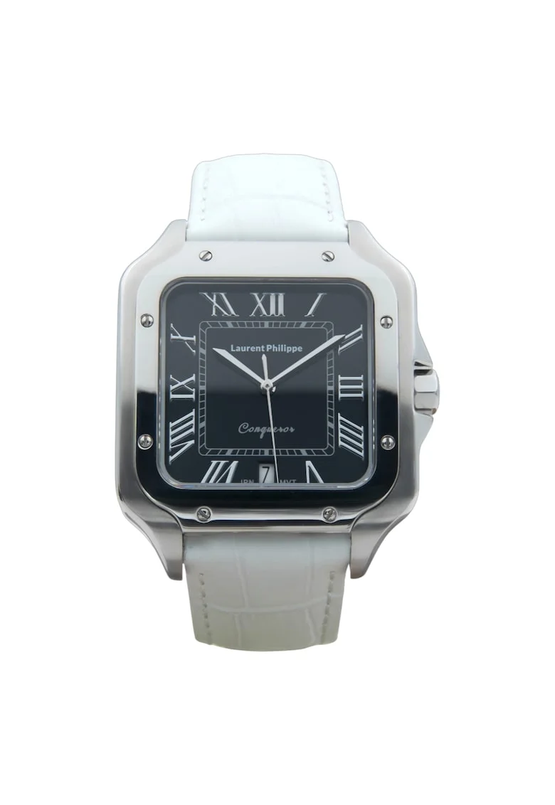 Ceas barbatesc  Black Orlov Bianco Bianco, cadran negru, curea piele, mecanism quartz, inox