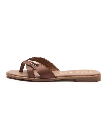 Papuci flip-flop din piele, Caramel