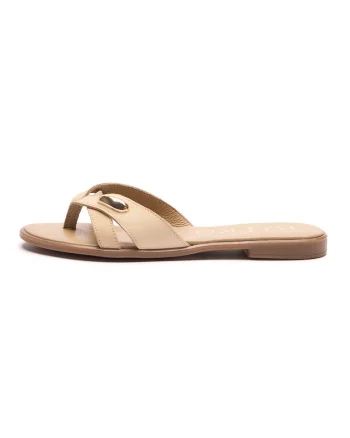 Papuci flip-flop din piele, Bej