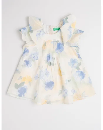 Rochie cu imprimeu floral, Albastru pastel/Galben pal