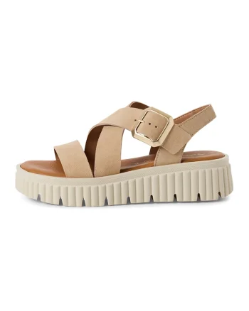 Sandale de piele cu barete incrucisate, Bej
