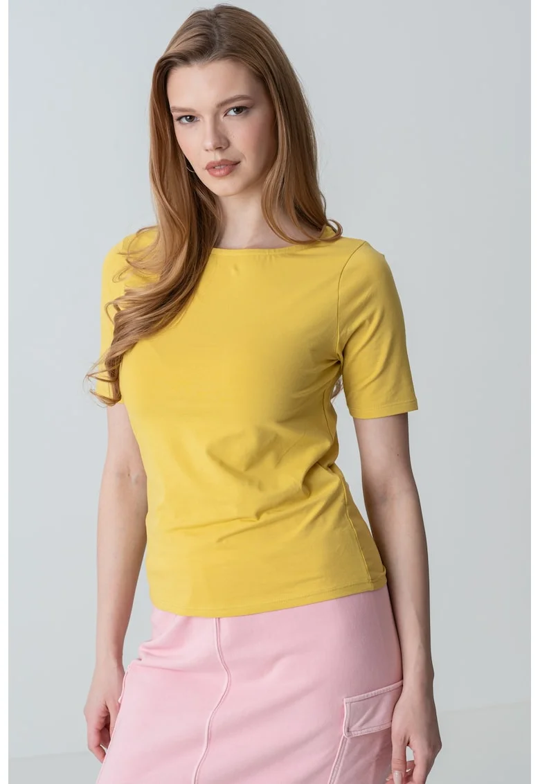 Bluza reversibila cu maneci scurte si decolteu barcuta, Galben