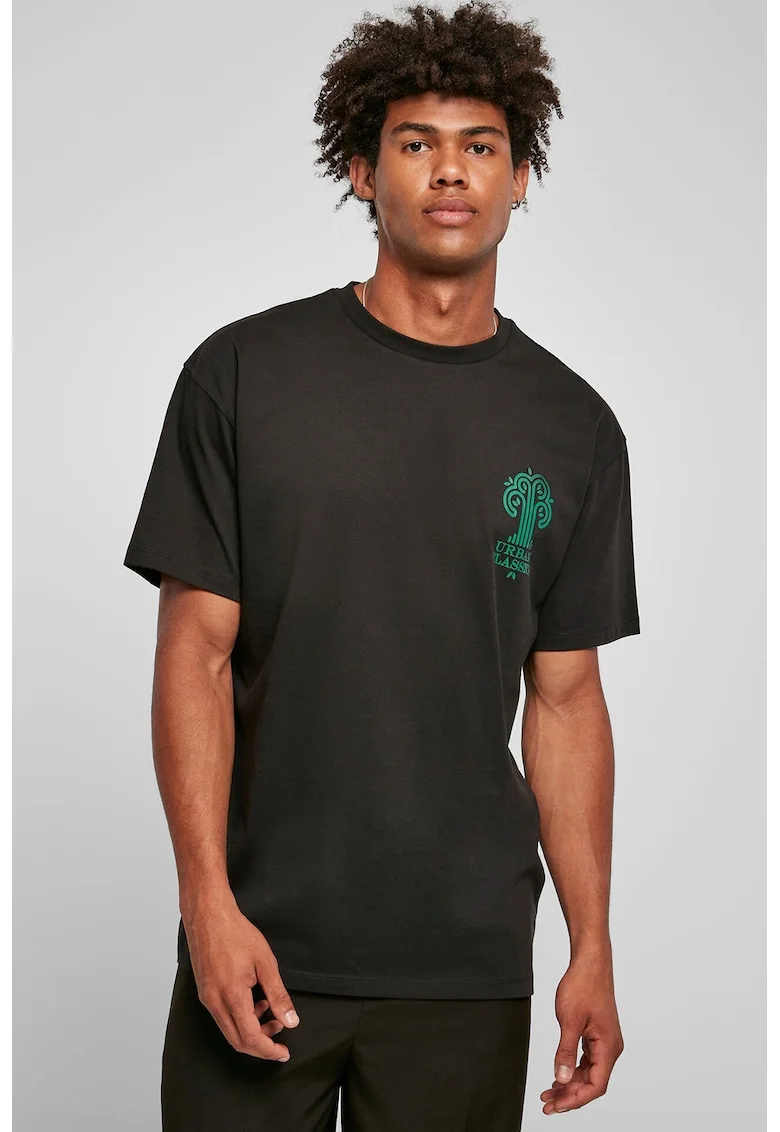 Tricou din bumbac organic, Negru/Verde aquamarin