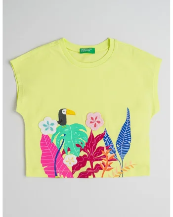 Tricou de bumbac cu detalii crosetate, Roz/Albastru/Verde fistic