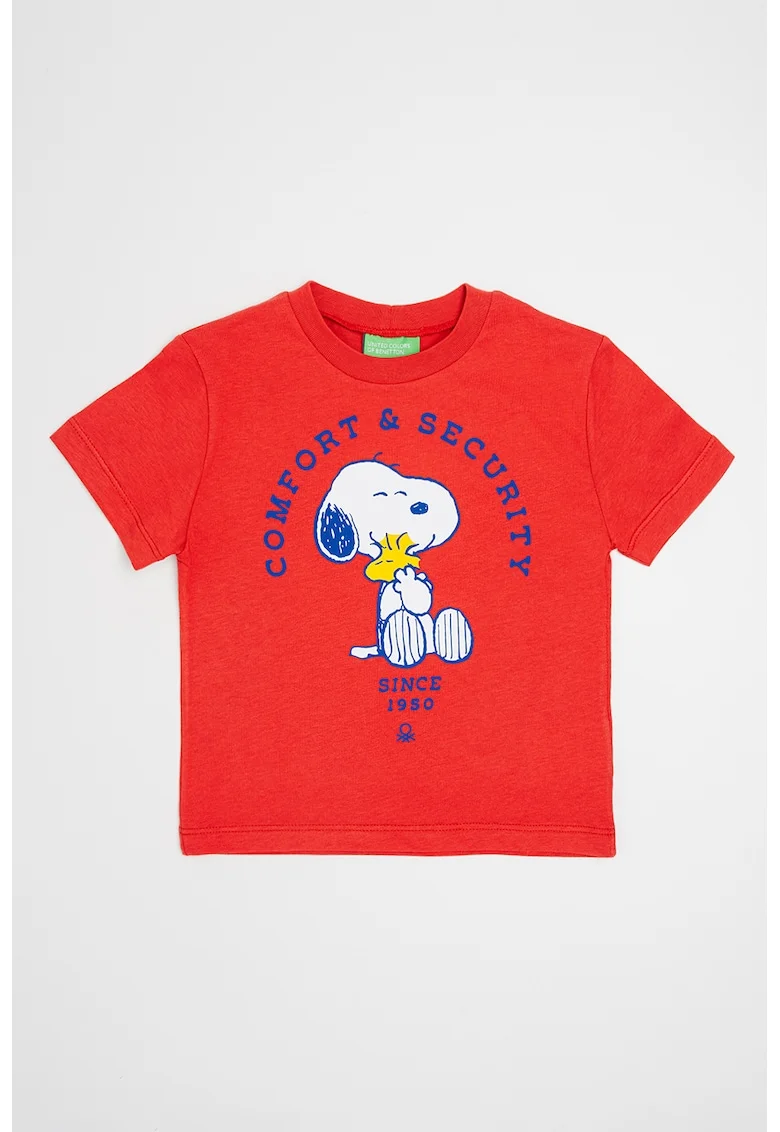 Tricou cu decolteu la baza gatului si Peanuts, Rosu/Alb/Albastru royal