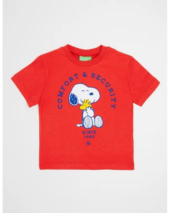 Tricou cu decolteu la baza gatului si Peanuts, Rosu/Alb/Albastru royal