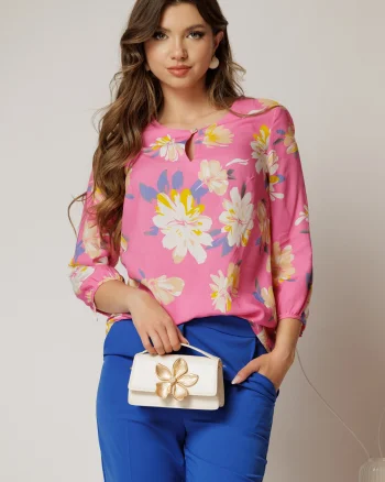 Bluza din viscoza cu imprimeu roz si galben