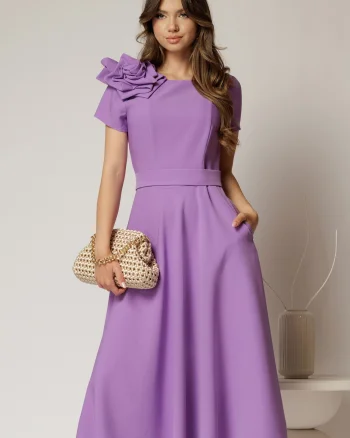 Rochie DY Fashion mov clos cu trandafir la umar si cordon detasabil