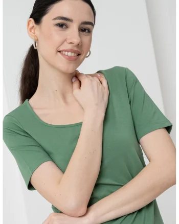 Tricou cambrat cu model uni, Kaki pal