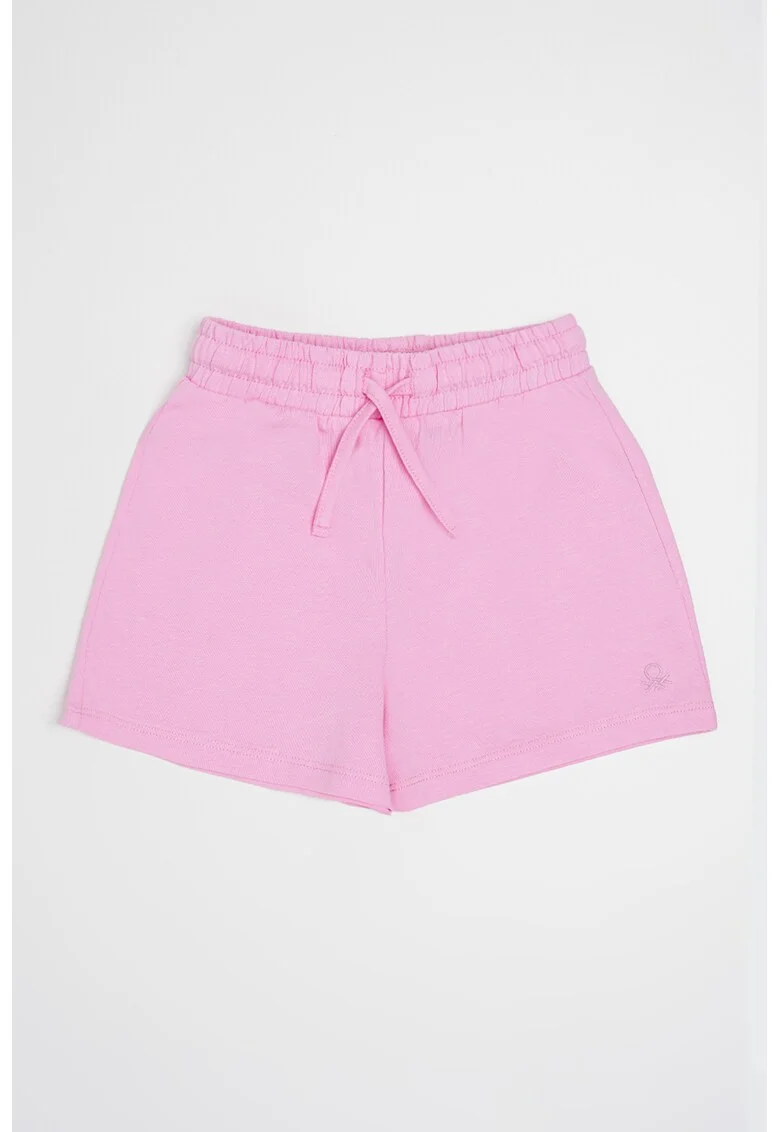 Pantaloni scurti cu snur si logo brodat, Roz