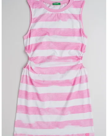 Rochie din bumbac cu decupaje laterale, Alb/Roz