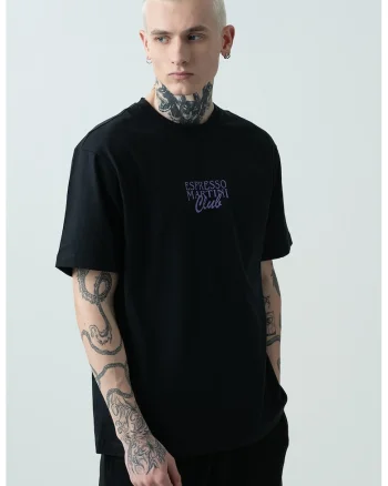 Tricou de bumbac organic cu model grafic, Negru/Maro/Violet